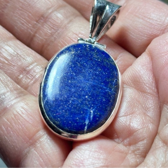 Handmade Jewelry - Stunning Blue Lapis Lazuli Natural Stone Silver tone Pendant Necklace 4313